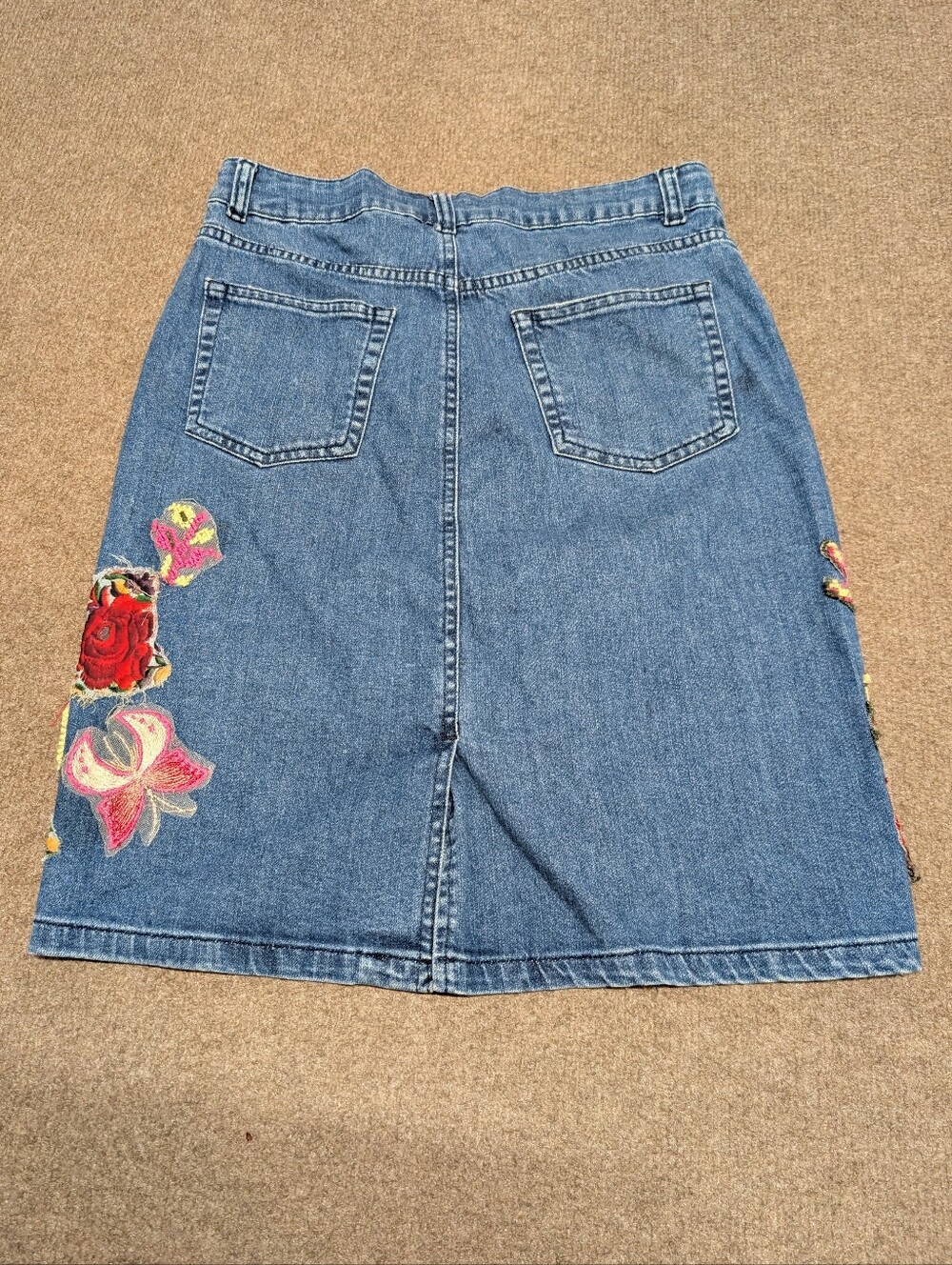 CECILIA PRADO Anthro Denim A-Line Skirt with Colorful Floral Embroidery (Small) - Picture 3 of 6